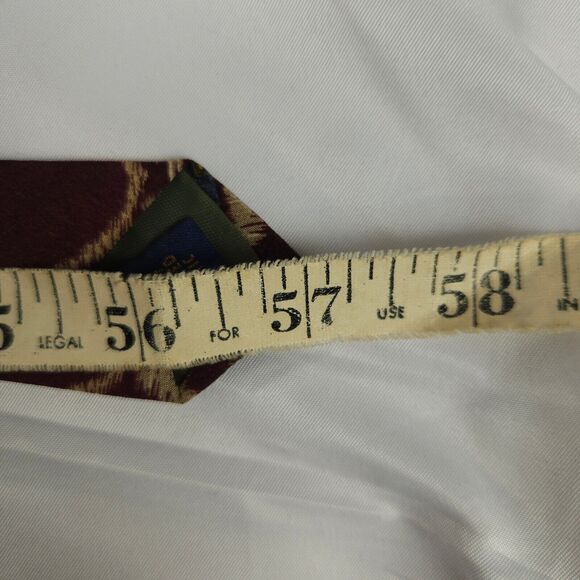 VTG Chaps Ralph Lauren Burgundy Red Geometric Silk Tie 57" x 4" Made In USA - Picture 6 of 6